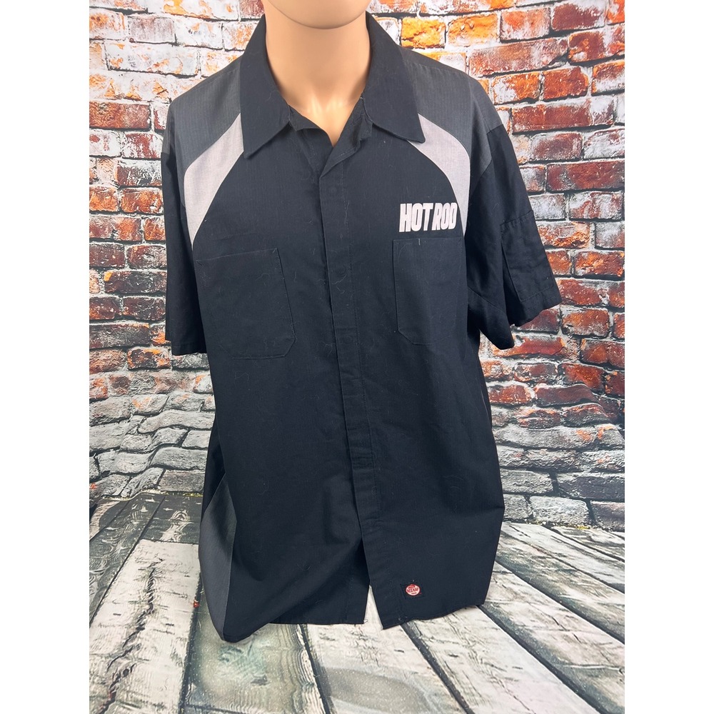 Red Kap Hot Rod Mechanic Shirt Mens XXL Black Grey Muscle Car Graphic Work Shirt